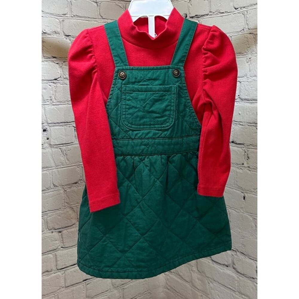 Art Class Baby Girl’s Green Pinafore Dress w/Red Puff Long Sleeve Top (Size 2T)